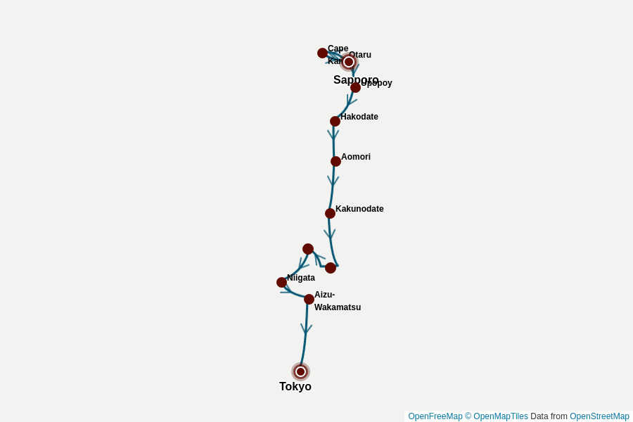 Itinerary Map image for Nordjapan Rundreise: Hokkaido & Tohoku