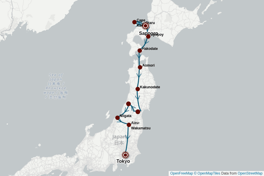 Itinerary Map image for Northern Japan: Hokkaido & Tohoku